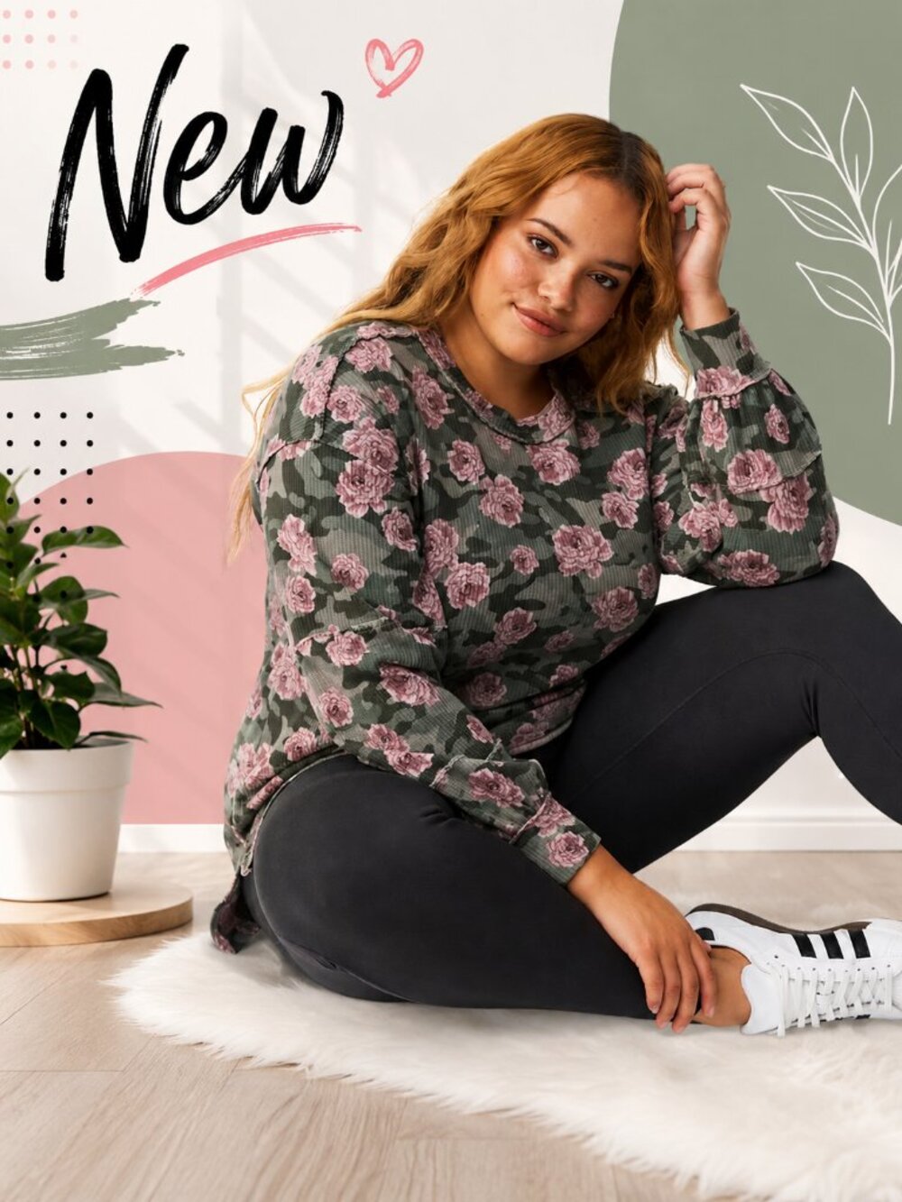 NEW!!! TORRID Rosey Camo Long Sleeves Rib Tee - 100% Cotton - Size 1X